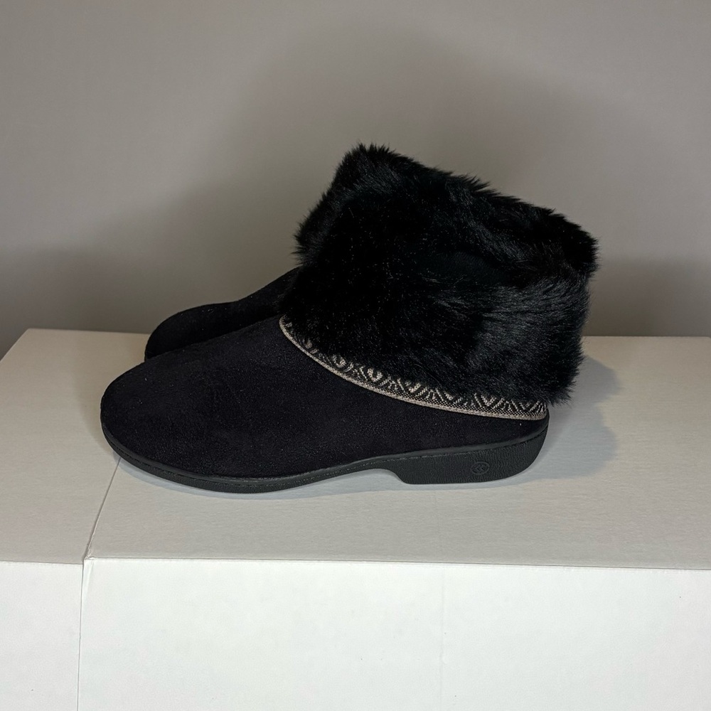 Isotoner Women's Black Faux Fur-Lined House Shoes